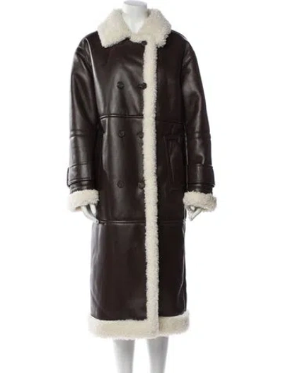 Pre-owned Stand Studio Leather Faux Fur Coat In Brown