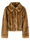 Stand Studio Cropped Faux Fur Jacket With Rounded Collar In Brown