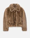 Stand Studio Cropped Faux Fur Jacket With Rounded Collar In Brown