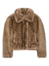 Stand Studio Lena Faux-fur Collared Jacket In Brown