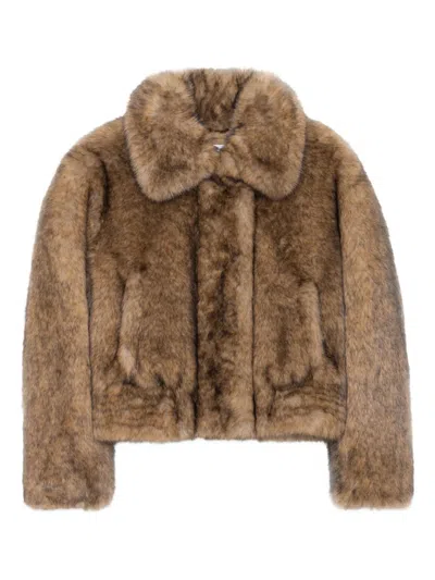 Stand Studio Lena Faux-fur Collared Jacket In Brown