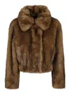 Stand Studio Cropped Faux Fur Coat With Plush Texture And Wide Collar In Brown