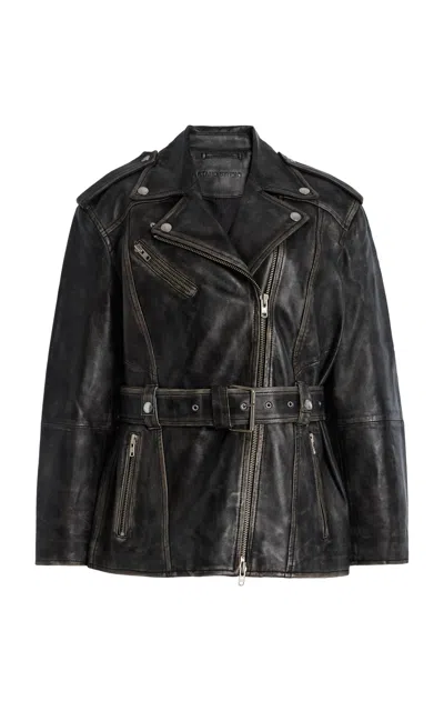 Stand Studio Leona Leather Biker Jacket In Black