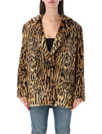 Stand Studio Leopard Print Faux Fur Coat In Animal Print