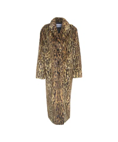 Stand Studio Leopard Print Long Faux Fur Coat In Brown
