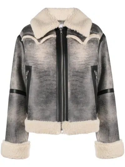 Stand Studio Brushed Effect Faux Leather Lessie Jacket In Gray