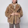 Stand Studio Light Brown Short Faux-fur Jacket In Brown