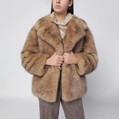 Stand Studio Light Brown Short Faux-fur Jacket
