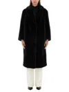 Stand Studio Notched-lapels Midi Faux-fur Coat In Black