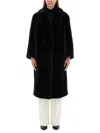 Stand Studio Notched-lapels Midi Faux-fur Coat In Black