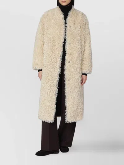 Stand Studio Long Faux Fur Coat With Side Pockets In Neutral