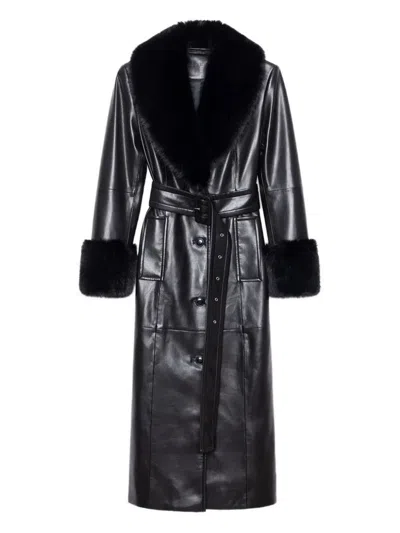 STAND STUDIO STAND STUDIO LONG LEATHER COAT WITH FAUX FUR