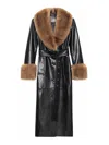 Stand Studio Long Leather Coat With Faux Fur In Brown