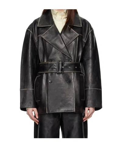 Stand Studio Black Willow Leather Jacket In 89994 Worn Black