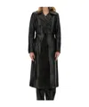 Stand Studio Paris Double Breasted Belted Lambskin Coat In Black
