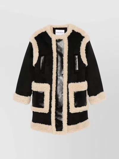 STAND STUDIO LONGLINE OVERSIZED JACKET WITH FAUX LEATHER PANELS