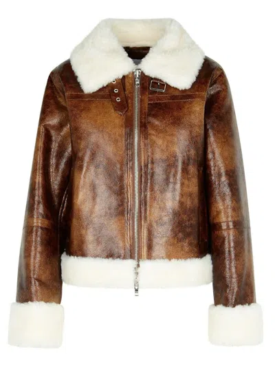STAND STUDIO STAND STUDIO 'LORELLE' ECO SHEEPSKIN IN BROWN POLYURETHANE