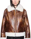 Stand Studio Lorelle Cracked Faux Shearling Jacket In Brown/off White