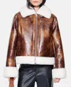 Stand Studio Lorelle Cracked Faux Shearling Jacket In Brown