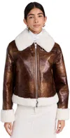 Stand Studio Lorelle Cracked Faux Shearling Jacket In Brown/off White