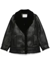 Stand Studio Louisa Shearling Collar Textured Jacket In Black
