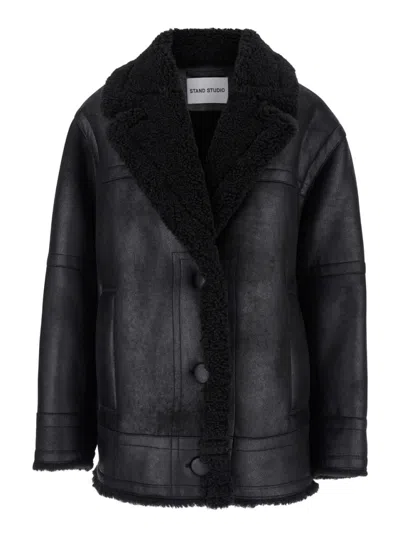 Stand Studio Louisa Jacket In Eco Sheepskin In Black