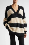 Stand Studio Lula Stripe V-neck Sweater In Black