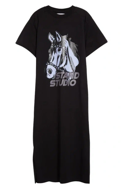 Stand Studio Margo Organic Cotton Oversize T-shirt Dress In Black/ Stallion