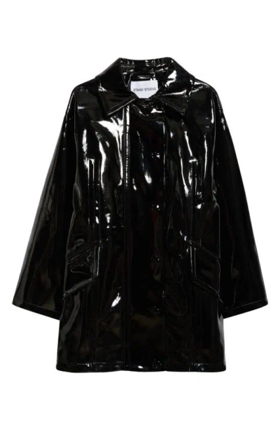 Stand Studio Maxxy Faux Patent Leather Raincoat In Black