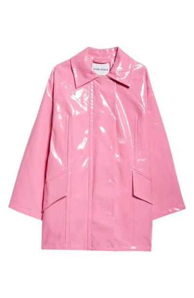 Stand Studio Maxxy Faux Patent Leather Raincoat In Bubblegum Pink