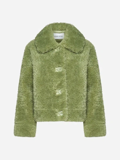 Stand Studio Green Melina Faux-shearling Jacket In Sage Green