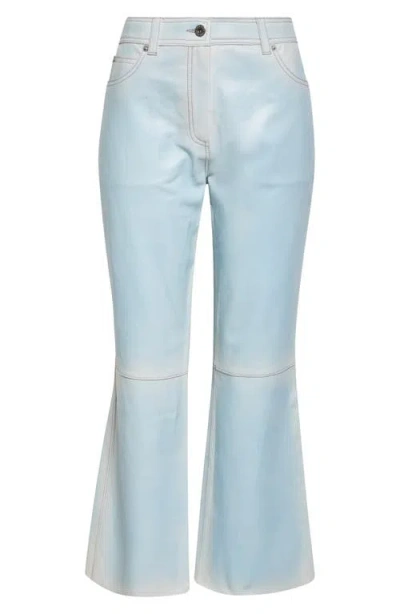 Stand Studio Michaela Raw Hem Crop Leather Bootcut Pants In Blue Lagoon