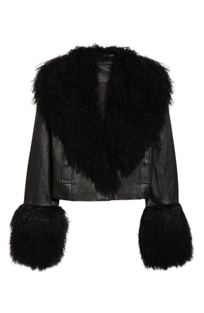 Stand Studio Mim Lambskin & Genuine Shearling Jacket In Black