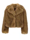 Stand Studio Mini Faux Fur Cropped Jacket With Wide Collar In Brown
