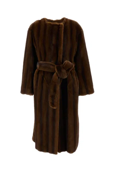 Stand Studio Miranda Coat With Concealed Closure And Self-tie Belt In Brown