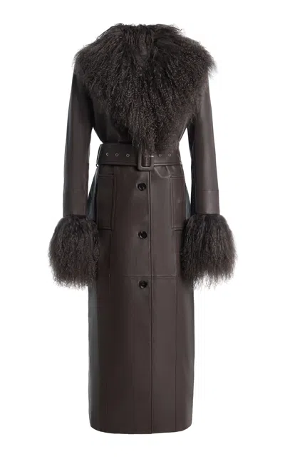 Stand Studio Monica Belted Leather Coat In Brown