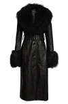 Stand Studio Monica Lambskin & Genuine Shearling Coat In Black
