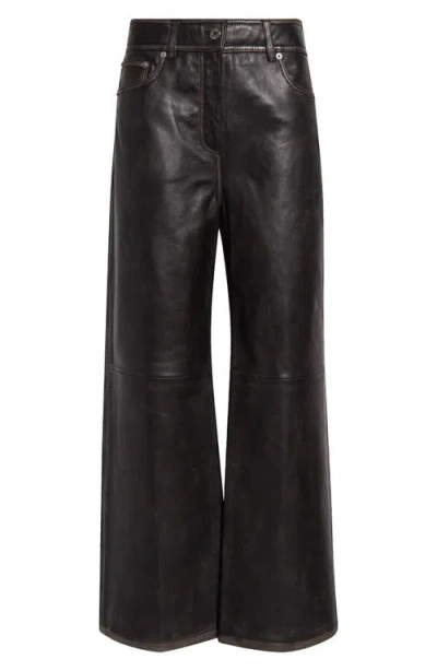 Stand Studio Mylah Wide Leg Leather Trousers In Worn Black