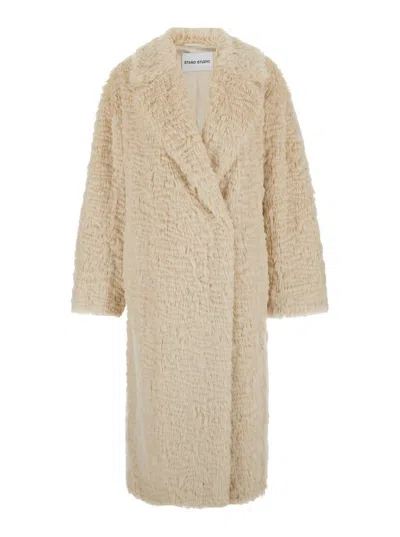 Stand Studio Stand 'nicole' Beige Double-breasted Coat With Classic Revers In Eco-fur Woman