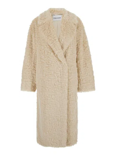 Stand Studio 'nicole' Beige Double-breasted Coat With Classic Revers In Eco-fur Woman