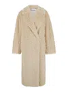 STAND STUDIO NICOLE BEIGE DOUBLE-BREASTED COAT WITH CLASSIC REVERS IN ECO-FUR WOMAN