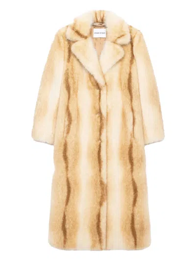 Stand Studio Nora Long-sleeved Faux-fur Coat In Yellow
