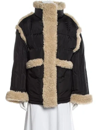 Pre-owned Stand Studio Nylon Colorblock Pattern Down Jacket In Green