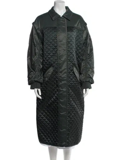 Pre-owned Stand Studio Nylon Plaid Print Parka In Green