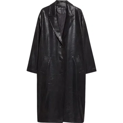 Stand Studio Oceana Reptile Embossed Faux Leather Coat In Black