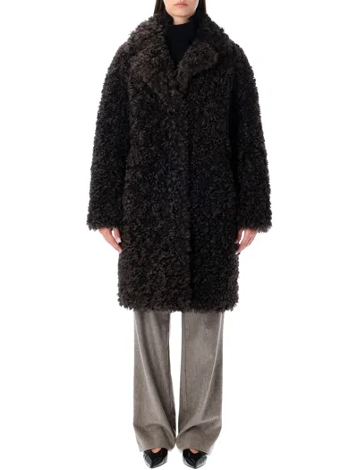 Stand Studio Oversized Faux Fur Coat In Dark Chocolate