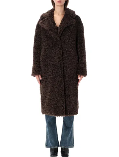 Stand Studio Oversized Long Teddy Coat In Brown