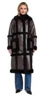 Stand Studio 'patrice' Long Faux Fur Trim Coat In Dark Brown/black