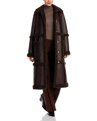 Stand Studio Patrice Faux Shearling Coat In Dark Brown