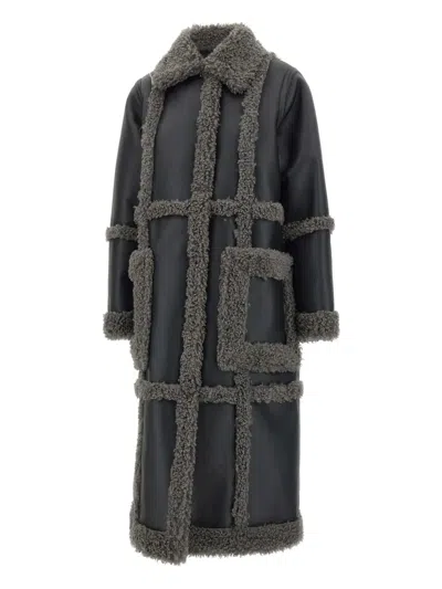 STAND STUDIO PATRICE SHEARLING-DETAIL GRID COAT